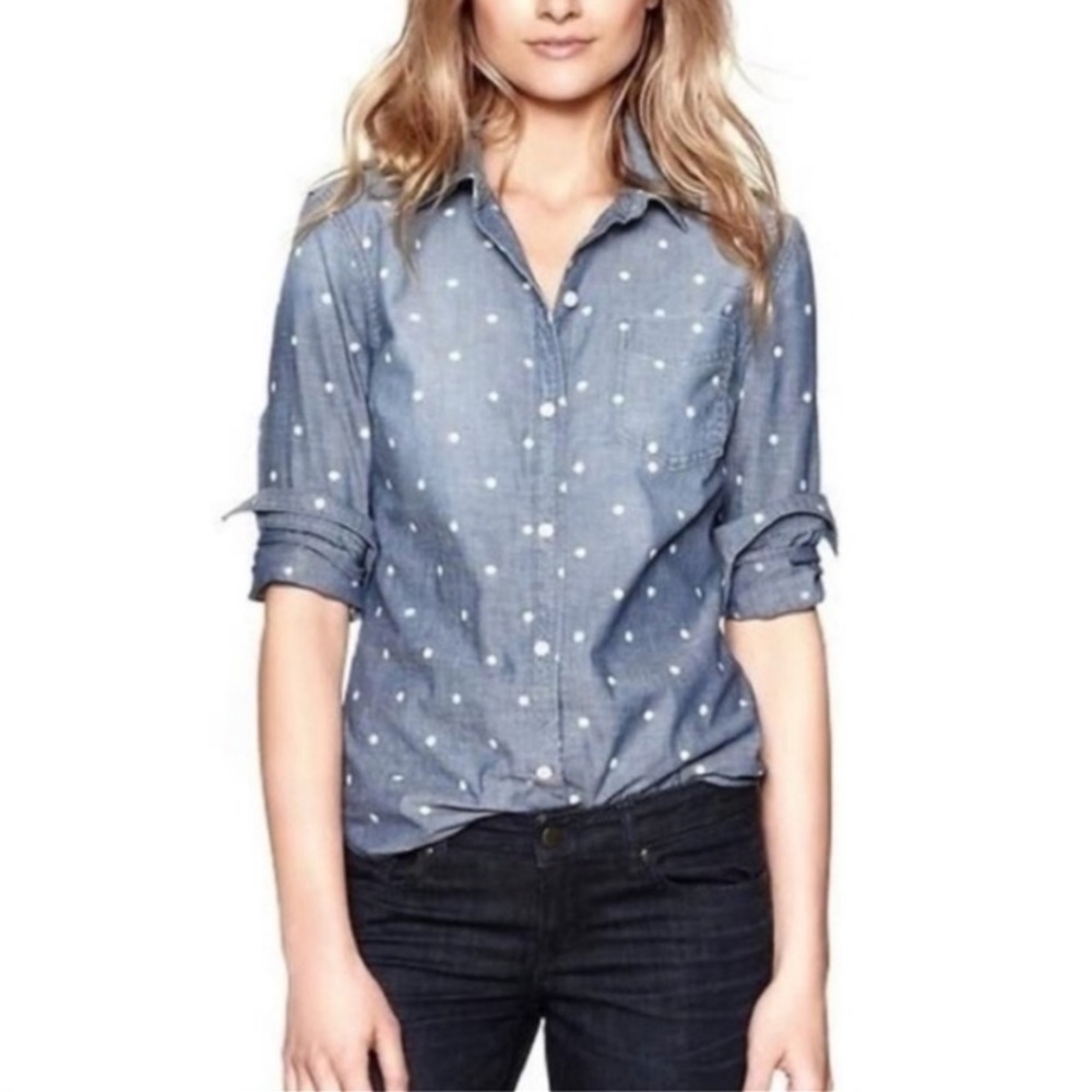 J Crew Perfect Shirt chambray Polka dot